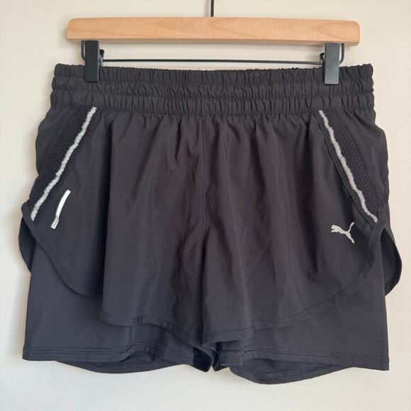 Puma Women's Shorts Size Large 2 in 1 Black Running Athletic Biker 5' - Picture 1 of 10